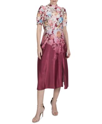 julia jordan - Women's Printed Mock-Neck Short-Sleeve Dress