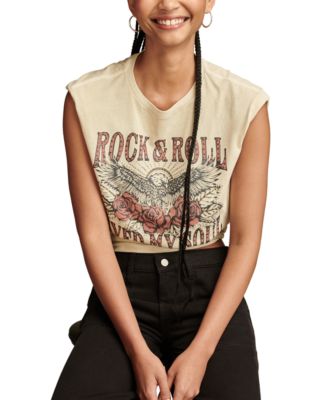 Lucky Brand - Women's Embellished Rock N Roll Saved My Soul Graphic Print Cotton T-Shirt
