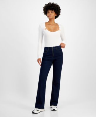 Tinseltown - Juniors' High-Rise Zip-Front Flare-Leg Jeans
