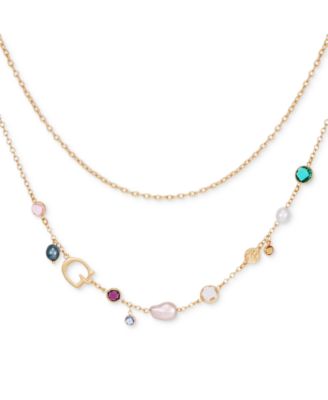 GUESS - Gold-Tone Mixed Crystal & Imitation Pearl Layered Necklace, 16" + 2" extender