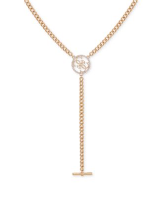 GUESS - Gold-Tone Pav&eacute; G Logo Lariat Necklace