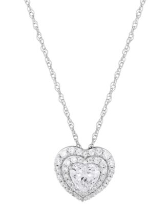 Grown With Love - Lab Grown Diamond Heart Halo Pendant Necklace (1-1/2 ct. t.w.) in 14k White Gold, 16" + 2" extender