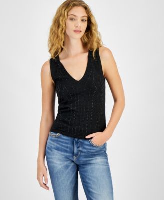 GUESS - Women's Janine Rhinestone Sleeveless Sweater