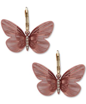 lonna & lilly - Gold-Tone Pav&eacute; Openwork Butterfly Drop Earrings