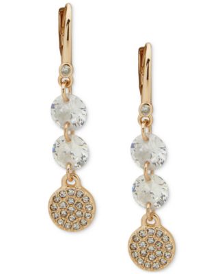 DKNY - Gold-Tone Crystal Pav&eacute; Disc Linear Earrings