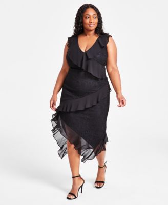Tommy Hilfiger - Plus Size Lace Ruffle-Trim Midi Dress