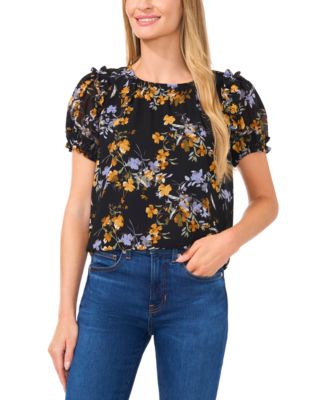 CeCe - Women's Short Sleeve Round Neck Floral Blouse