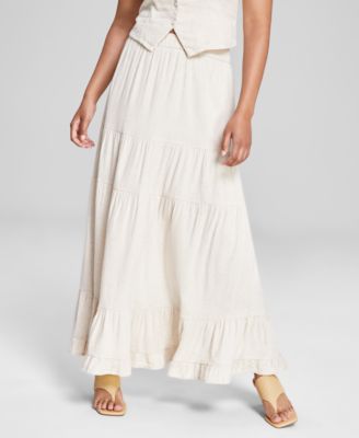 And Now This - Women's Solid Pull-On Tiered A-Line Maxi Skirt