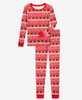 Holiday Lane - Little & Big Kids 2-Pc. Cotton Snug-Fit Merry Mix It Pajamas Set