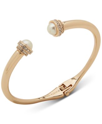Anne Klein - Gold-Tone White Imitation Pearl Crystal Cuff Bracelet