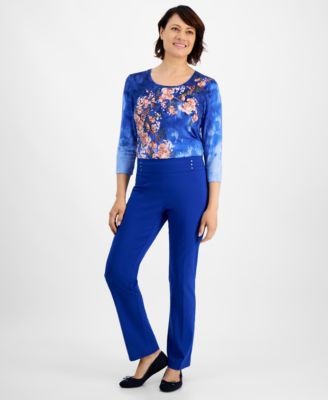 JM Collection - Petite Studded-Rivet Straight-Leg Pants