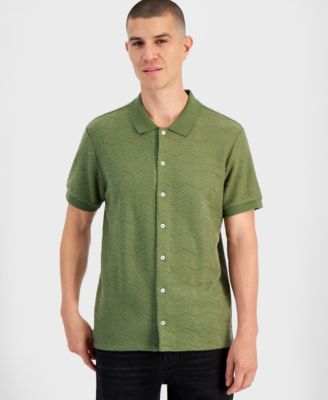 GUESS - Men's Gavin Relaxed Fit Textured Short Sleeve Button-Front Shirt
