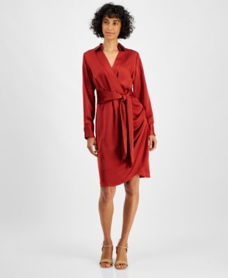 Tahari ASL - Women's Collared Long-Sleeve Wrap Dress