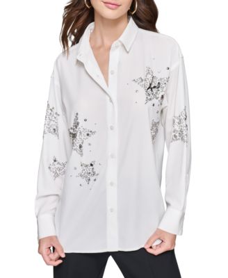 KARL LAGERFELD PARIS - Petite Stars and Studs Collared Shirt