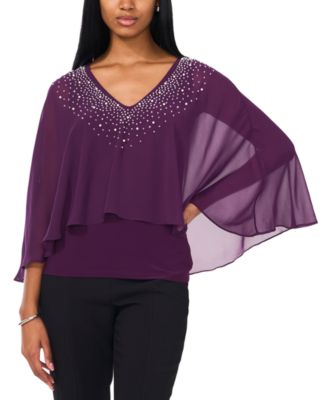 MSK - Women's V-Neck Embellished Overlay To