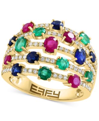 EFFY Collection - Multi-Gemstone (2-1/4 ct. t.w.) & Diamond (1/4 ct. t.w.) Multirow Cluster Ring in 14k Gold