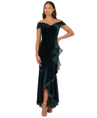 Adrianna Papell - Women's Off-The-Shoulder Organza-Trim Velvet Gown