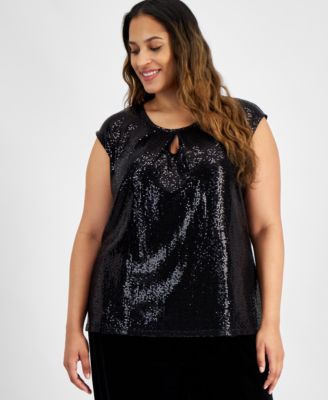 Kasper - Plus Size Mirror-Dot Front-Keyhole Sleeveless Top