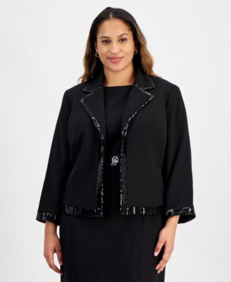 Kasper - Plus Size Sequin Tipped Open-Front Blazer