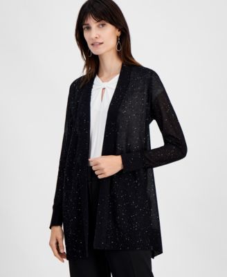 Kasper - Women's Sequinned Open-Front Semi-Sheer Cardigan
