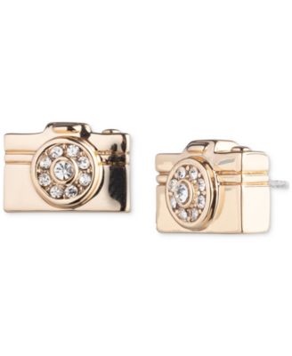 Emily in Paris - Gold-Tone Pav&eacute; Camera Stud Earrings