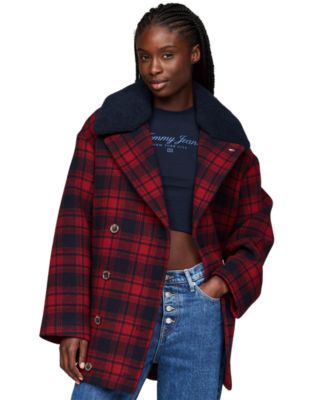Tommy Jeans - Women's Checkered Teddy-Collar Peacoat