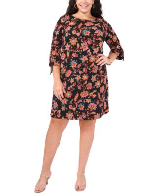 MSK - Plus Size Floral-Print Bell-Sleeve Shift Dress