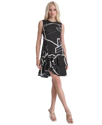 DKNY - Women's Printed Double-Layer Fit & Flare Dress