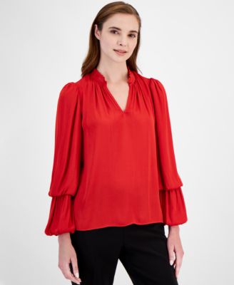 T Tahari - Women's Split-Neckline Tiered-Sleeve Top