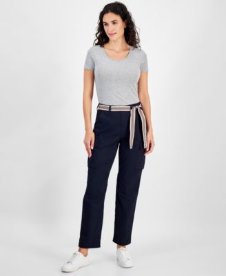 Nautica Jeans - Women's High-Rise Striped-Belt Cargo Pants