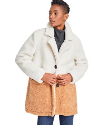 French Connection - Women's Faux Shearling Colorblocked Teddy Coat
