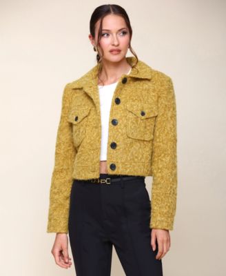 Avec Les Filles - Women's Cropped Textured Trucker Jacket