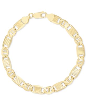Italian Silver - Men's Textured Mixed Mariner Link Chain Bracelet in 14k Gold-Plated Sterling Silver