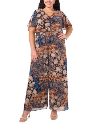 MSK - Women's Floral-Print Smocked Jumpsuit