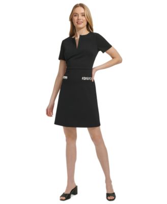 Tommy Hilfiger - Petite Split-Neck Beaded-Pocket Dress