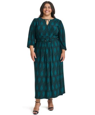 Tommy Hilfiger - Plus Size Printed Tie-Neck Maxi Dress