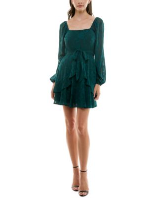 Trixxi - Juniors' Tie-Waist Ruffled Jacquard Dress