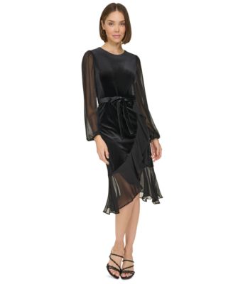 Tommy Hilfiger - Women's Mixed-Media Ruffled High-Low Dress