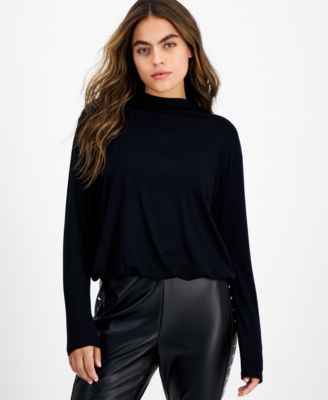 Bar III - Petite Mock Neck Long-Sleeve Blouson Knit Top