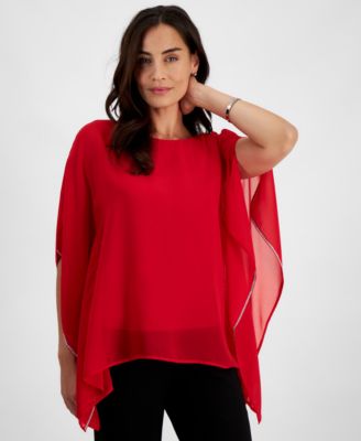 JM Collection - Petite Embellished Chiffon Poncho Top