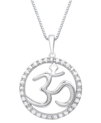 Marsala - Diamond Om Openwork Halo 18" Pendant Necklace (1/4 ct. t.w.) in Sterling Silver
