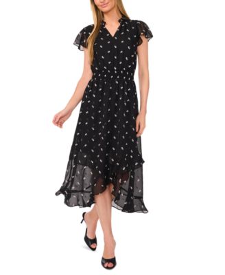 CeCe - Women's Flutter-Sleeve Embroidered Midi Dress