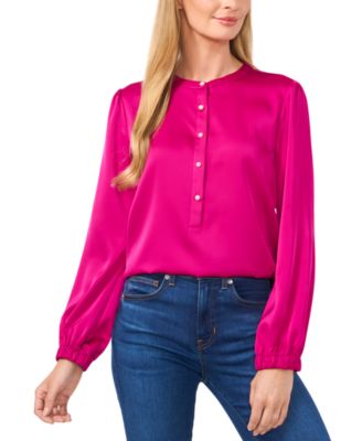 CeCe - Women's Charmeuse Faux-Pearl-Button Blouse