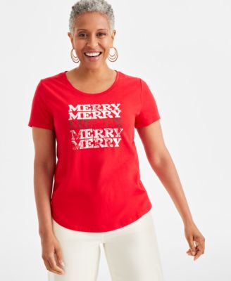 Style & Co - Petite Feliz Navidad Flower Whimsy Graphic T-Shirt