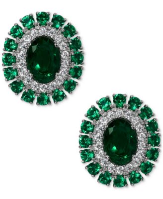 Eliot Danori - Silver-Tone Cubic Zirconia Double Halo Button Earrings, Created for Macy's