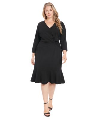 London Times - Plus Size Side-Knot 3/4-Sleeve Dress