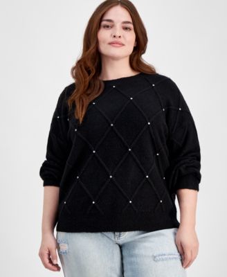 Absolutely Famous - Trendy Plus Size Rhinestone-Trim Sweater
