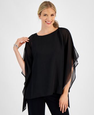 JM Collection - Women's Embellished Chiffon Poncho Top