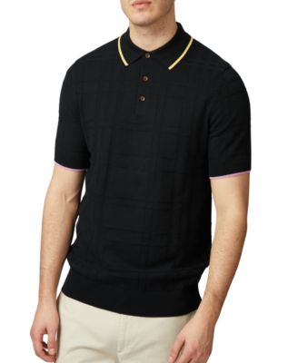 Ben Sherman - Men's Regular-Fit Tonal Textured Tartan Tipped Polo Shirt