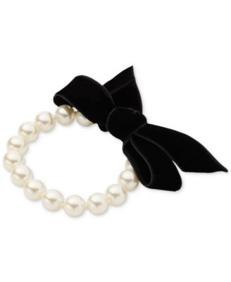 kate spade new york - Gold-Tone Velvet Bow Imitation Pearl Stretch Bracelet